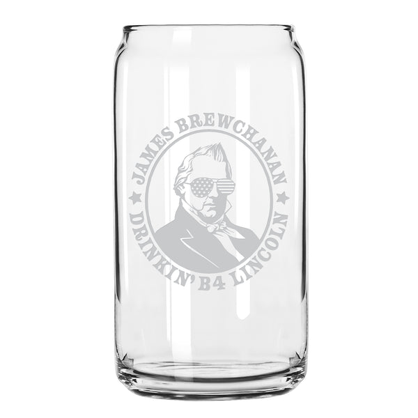Drunk History Beer Can Glass, 250th Anniversary USA, Abe Drinkin, George Sloshington, Ben Dranklin, Teddy Boozevelt, James Brewchanan