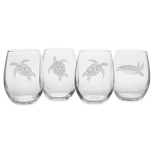 Sea Turtles Etched Glasses, Set of 4