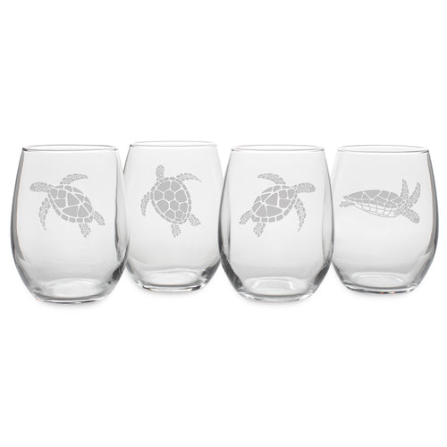 Sea Turtles Etched Glasses, Set of 4