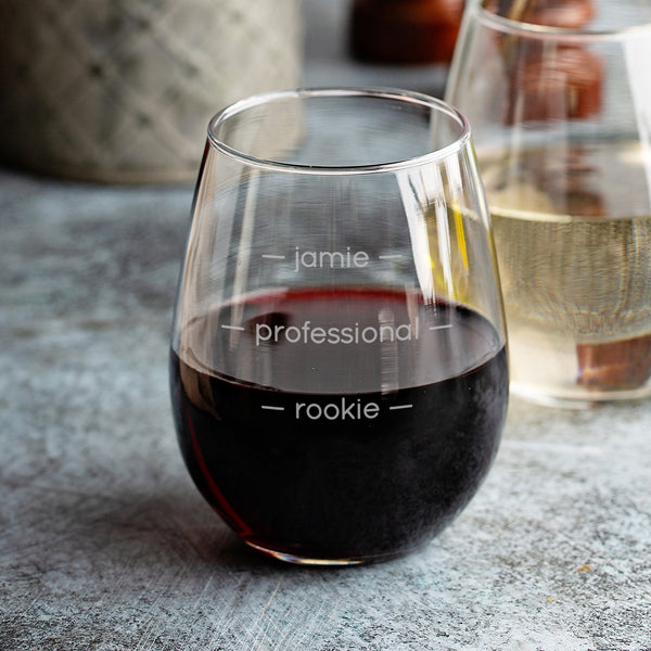 Personalized Professional Rookie Pour Lines Stemless Wine Glass