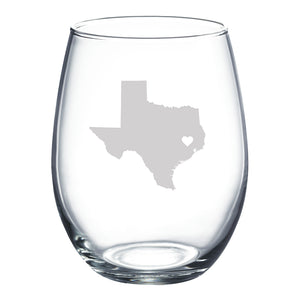 State Outline with Heart (Custom Location) Stemless Wine Glass