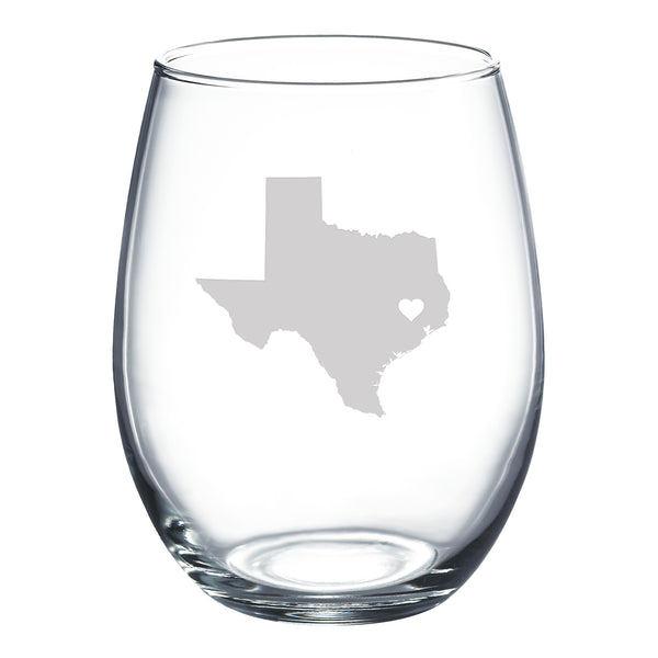 State Outline with Heart (Custom Location) Stemless Wine Glass