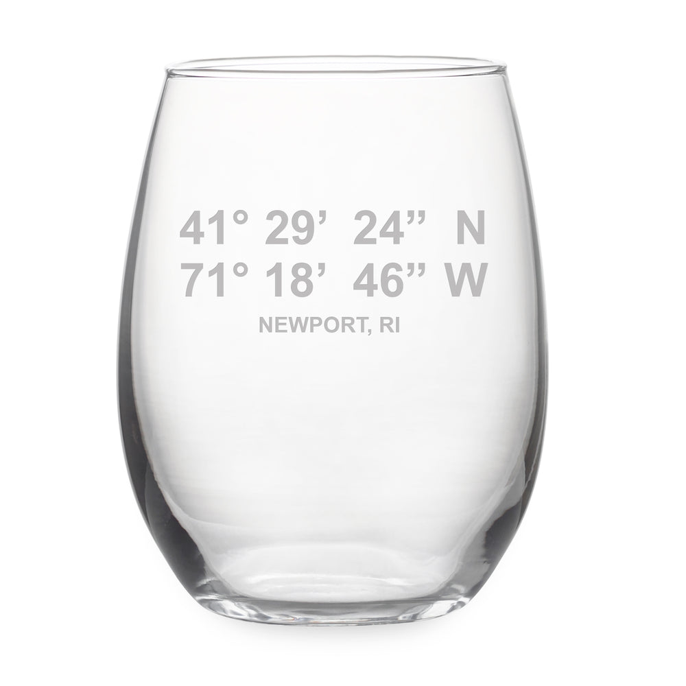 Latitude and Longitude Stemless Wine Glass