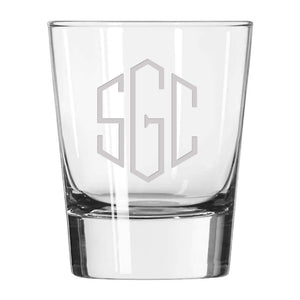 Classic 3-Letter Monogram (Hand-Cut) Double Old Fashion Glass, Set of 4