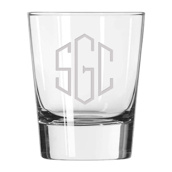 Classic 3-Letter Monogram (Hand-Cut) Double Old Fashion Glass, Set of 4