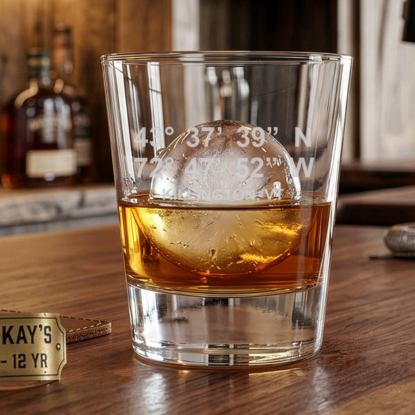 Latitude/Longitude Double Old Fashion Glass