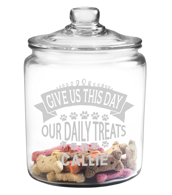 Give Us This Day Our Daily Treats Etched Treat Jar with Glass Lid
