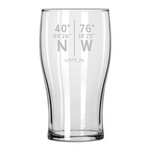 Parallel Lat Long Etched Classic Pub Beer Glass