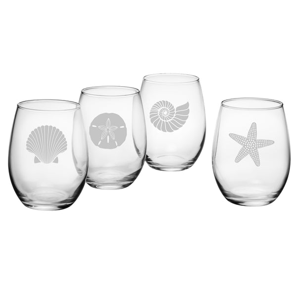 Seashore Assortment Stemless Wine Glass, Set of 4