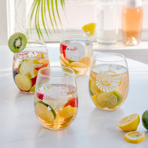 Seashore Assortment Stemless Wine Glass, Set of 4