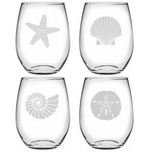Seashore Assortment Stemless Wine Glass, Set of 4