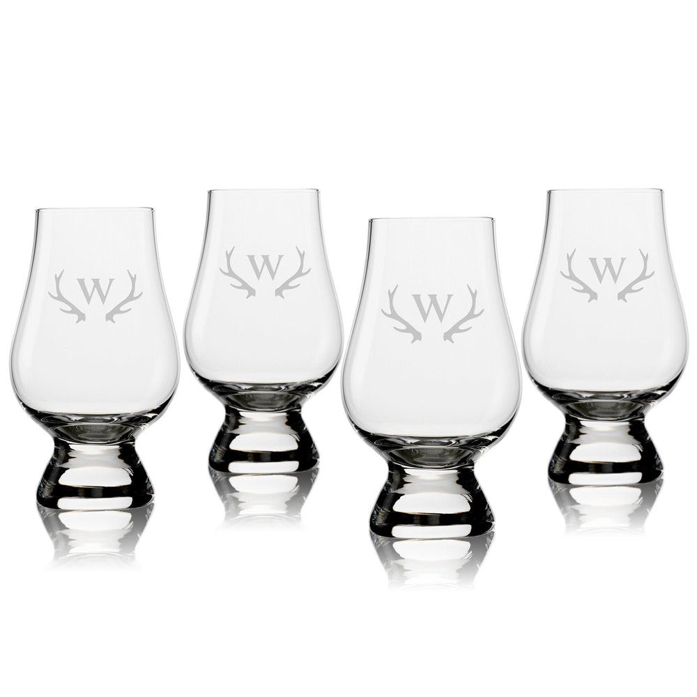 Antlers Monogram Glencairn Classic Scotch Whisky Glasses, Set of 4