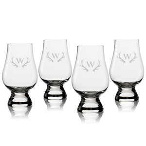 Antlers Monogram Glencairn Classic Scotch Whisky Glasses, Set of 4