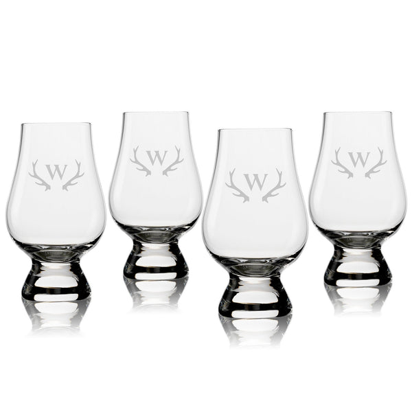 Antlers Monogram Glencairn Classic Scotch Whisky Glasses, Set of 4