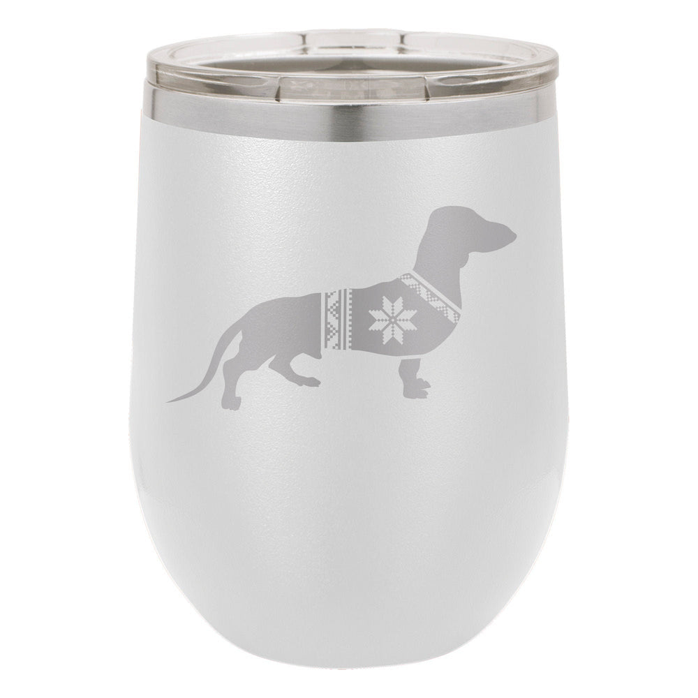 Festive Dachshund Etched Insulated Stemless Tumbler