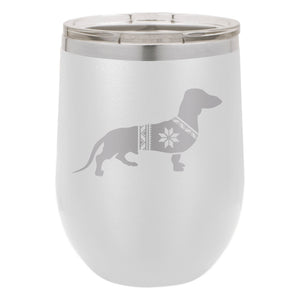 Festive Dachshund Etched Insulated Stemless Tumbler