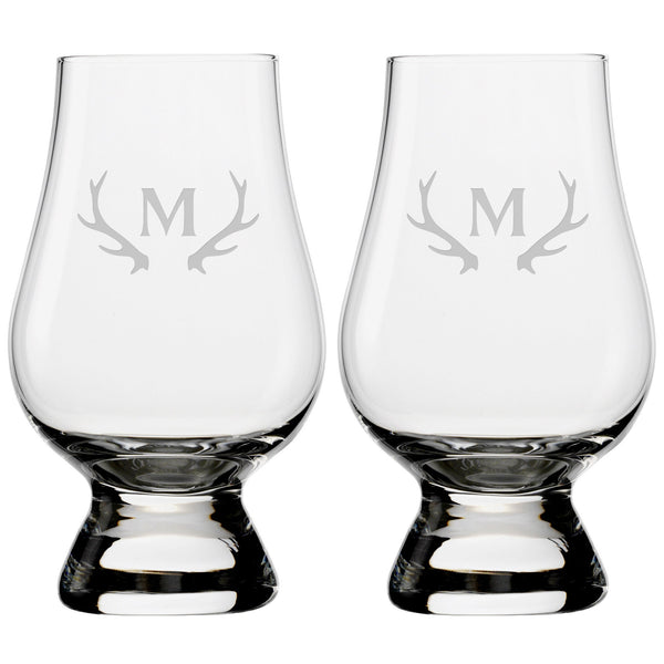 Antlers Monogram Glencairn Classic Scotch Whisky Glasses, Set of 2