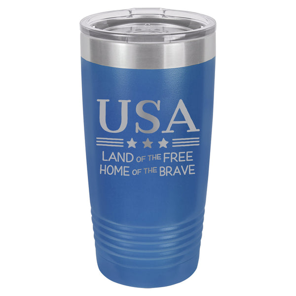 USA Land of the Free Home of the Brave Etched Insulated Tumbler & Lid