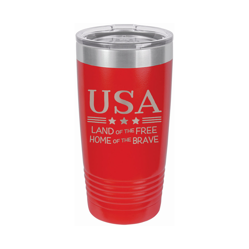 USA Land of the Free Home of the Brave Etched Insulated Tumbler & Lid