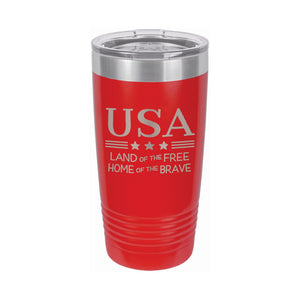 USA Land of the Free Home of the Brave Etched Insulated Tumbler & Lid