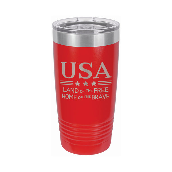 USA Land of the Free Home of the Brave Etched Insulated Tumbler & Lid