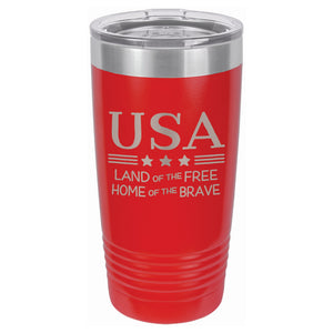 USA Land of the Free Home of the Brave Etched Insulated Tumbler & Lid