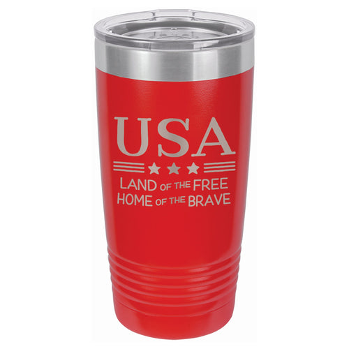USA Land of the Free Home of the Brave Etched Insulated Tumbler & Lid