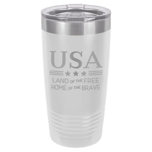 USA Land of the Free Home of the Brave Etched Insulated Tumbler & Lid