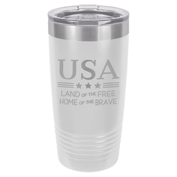 USA Land of the Free Home of the Brave Etched Insulated Tumbler & Lid