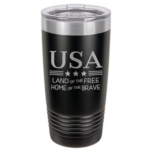 USA Land of the Free Home of the Brave Etched Insulated Tumbler & Lid