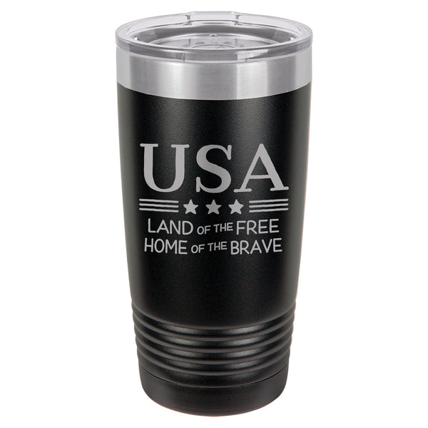 USA Land of the Free Home of the Brave Etched Insulated Tumbler & Lid