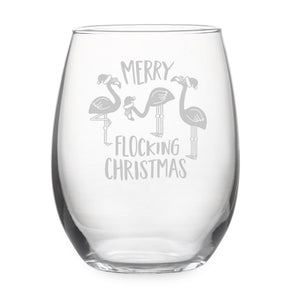 Merry Flocking Christmas Etched Stemless Wine Glass