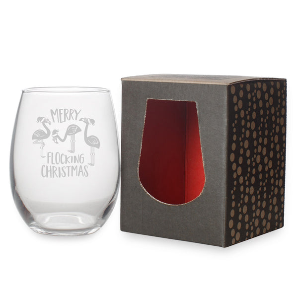 Merry Flocking Christmas Etched Stemless Wine Glass