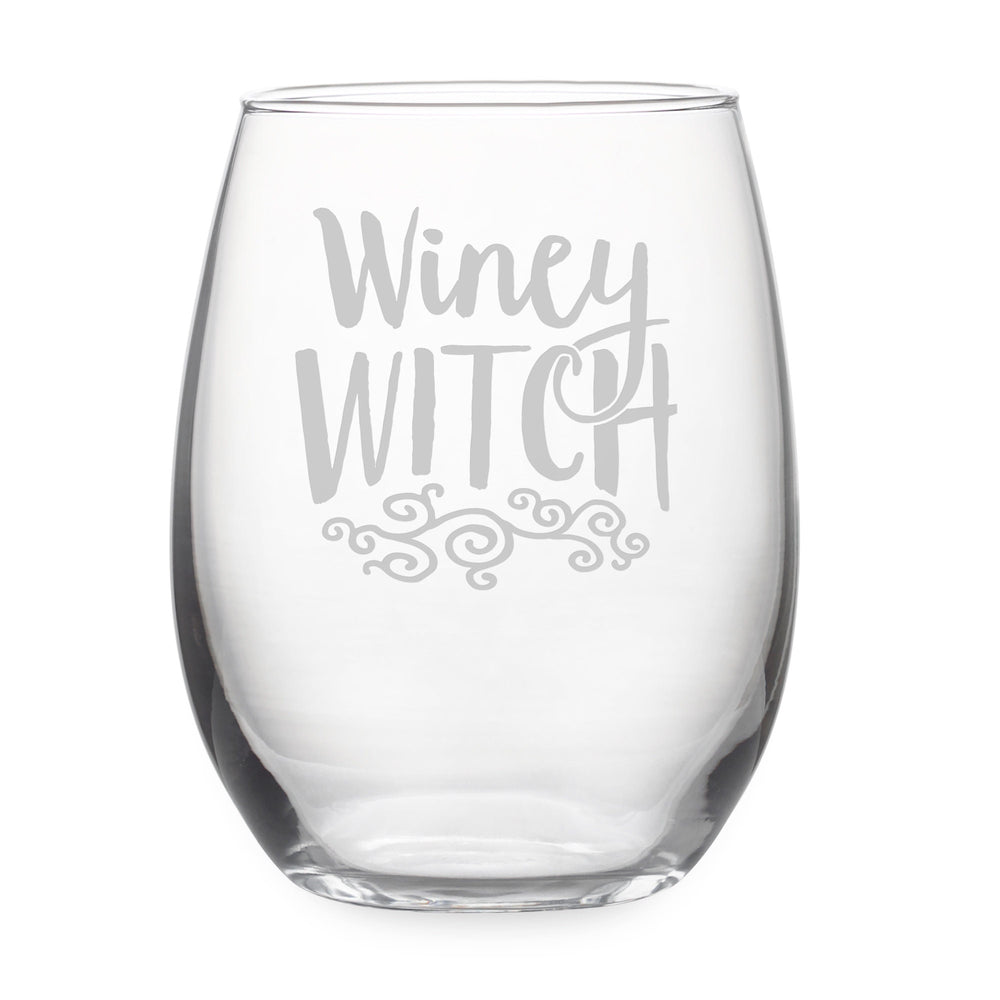 Winey Witch Etched Stemless Wine Glass