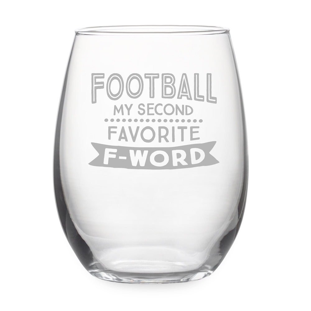 Football My Second Favorite F-Word Etched Stemless Wine Glass