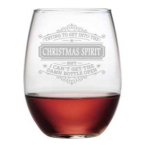 Get Into the Christmas Spirit Etched Stemless Wine Glass