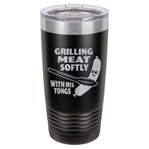 Grilling Meat Softly With His Tongs Etched Insulated Tumbler & Lid