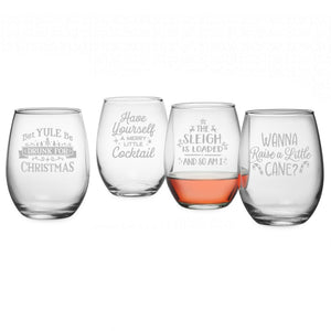 Drunk for Christmas Assorted Etched Stemless Wine Glasses, Set of 4