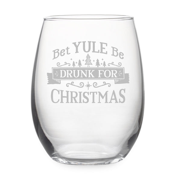Drunk for Christmas Assorted Etched Stemless Wine Glasses, Set of 4