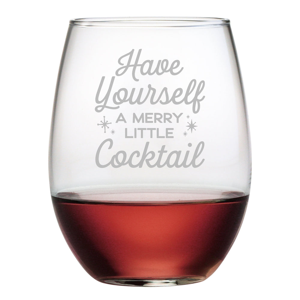 Have Yourself a Merry Little Cocktail Etched Stemless Wine Glass