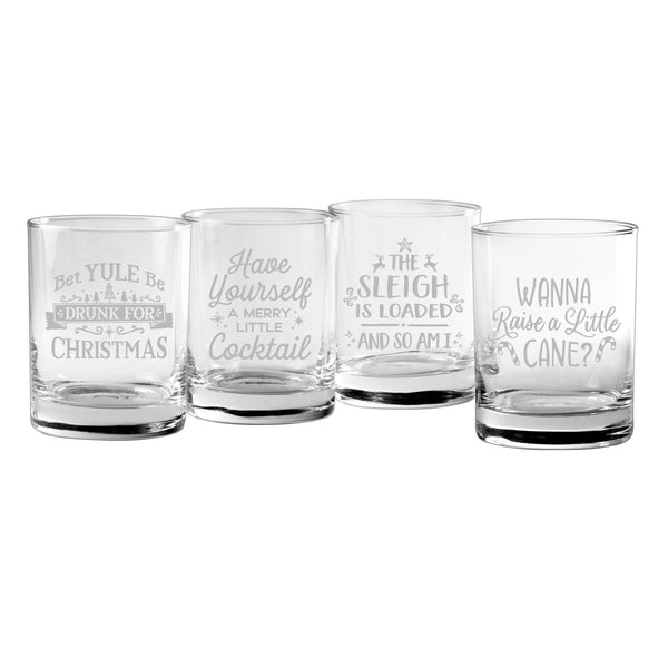 Drunk for Christmas Assorted Etched Rocks Glass Set