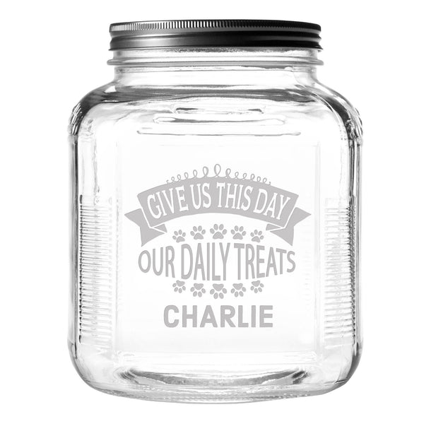 Give Us This Day Our Daily Treats Etched Treat Jar with Screw Top Lid