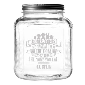 Bones, Bones The Magical Treat The More You Beg The More You Eat Etched Treat Jar with Screw Top Lid