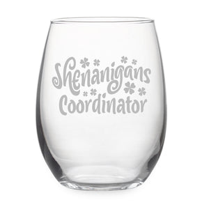 Shenanigans Coordinator Etched Stemless Wine Glass