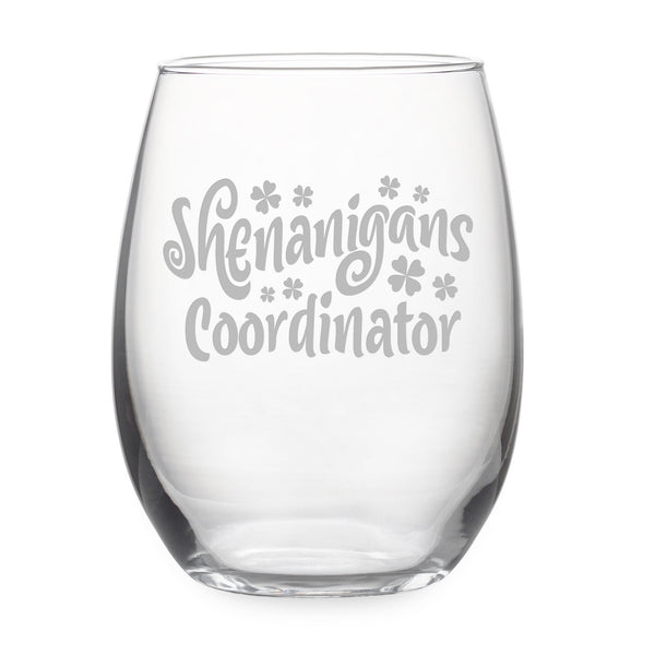 Shenanigans Coordinator Etched Stemless Wine Glass