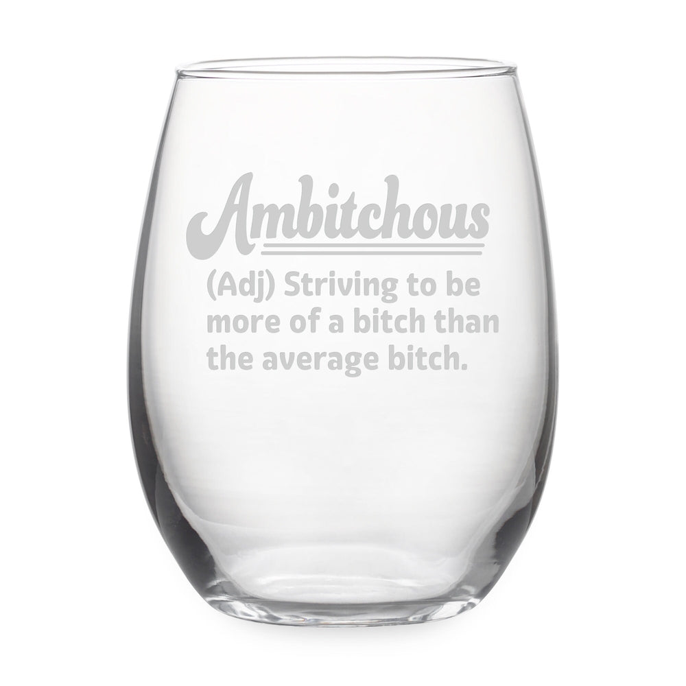 Ambitchous Etched Stemless Wine Glass