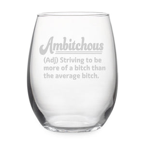 Ambitchous Etched Stemless Wine Glass