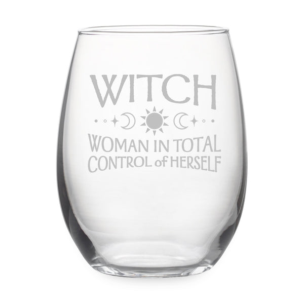 WITCH, Woman in Control of Herself Etched Stemless Wine Glass