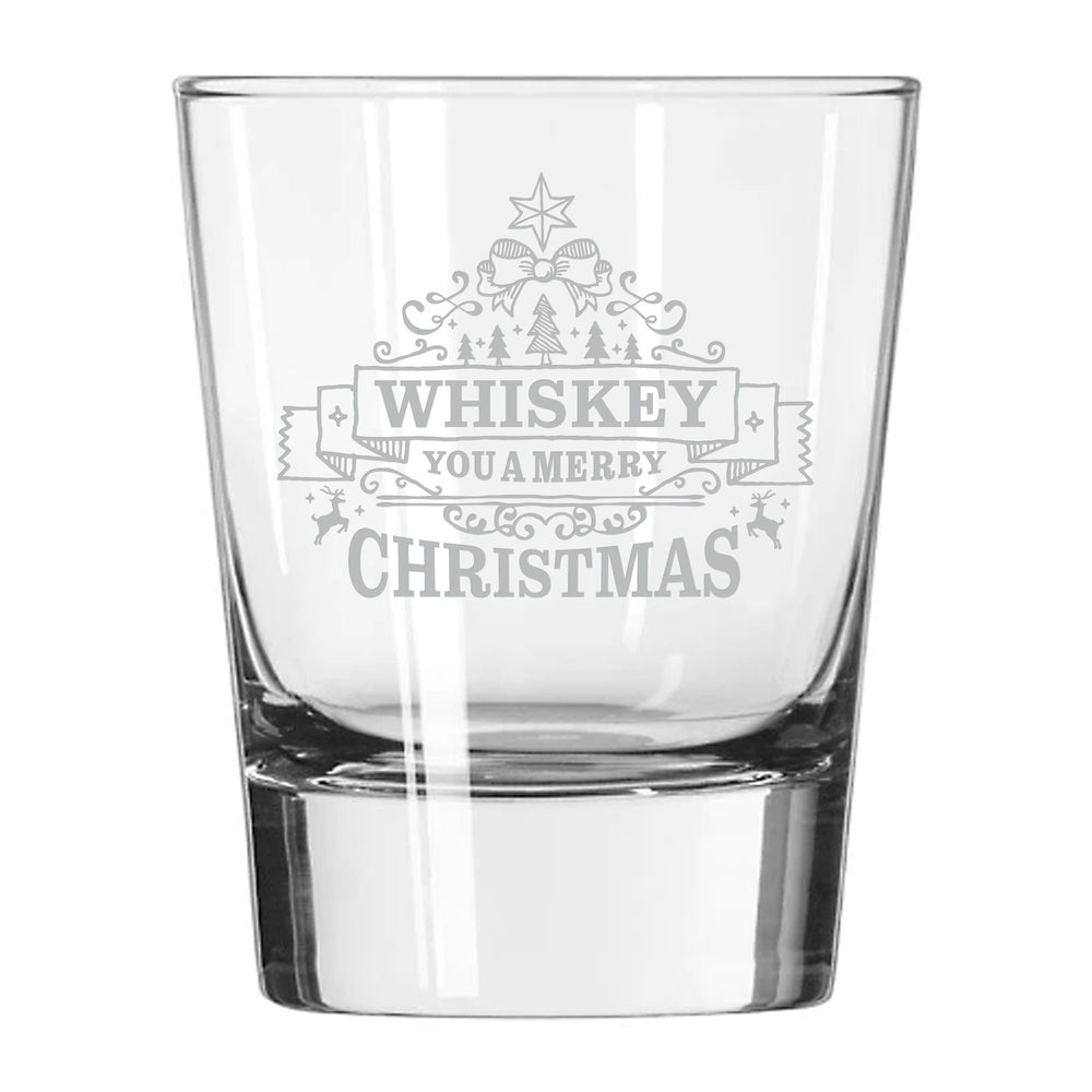 Whiskey You a Merry Christmas Etched Rocks Glass