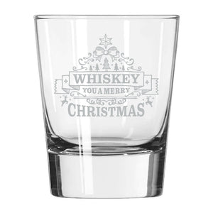 Whiskey You a Merry Christmas Etched Rocks Glass